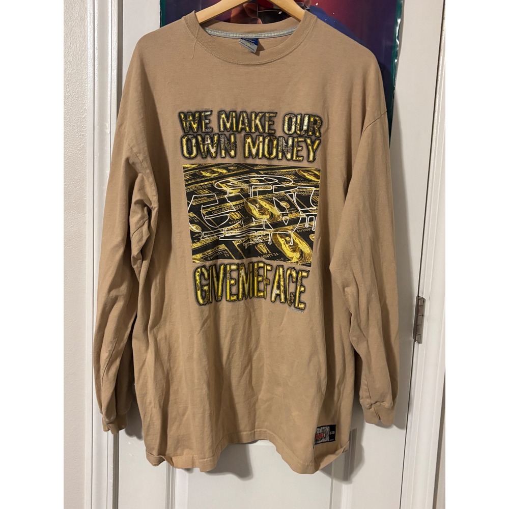 Give Me Face Mens XL Long Sleeve Shirt We Make Our Own Money Graphic Tan y2k